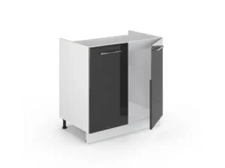 Vicco Spülenunterschrank Fame-Line Hochglanz/Weiß 80 cm AP Marmor< Küchenschränke