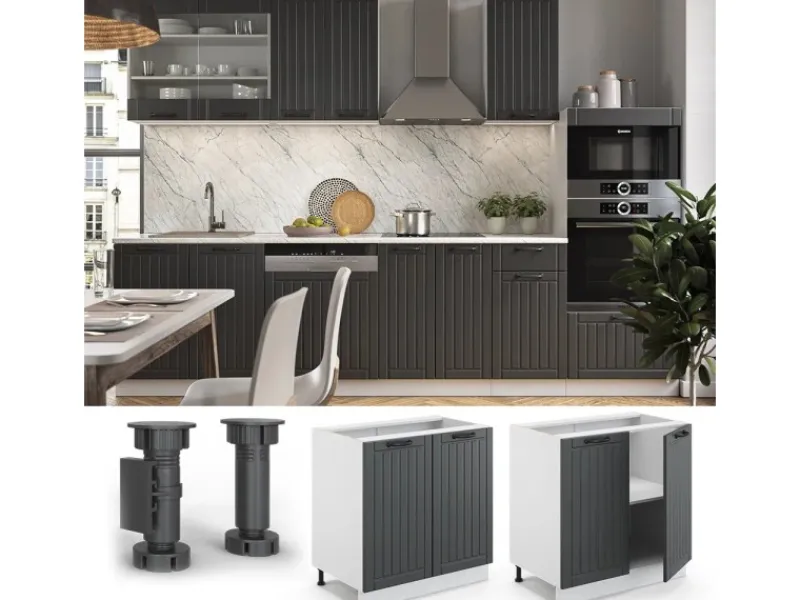 Vicco Spülenunterschrank Fame-Line Anthrazit/Weiß 80 cm mit Regal ohne Arbeitsplatte< Küchenschränke