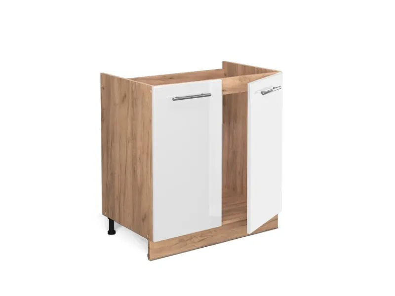 Vicco Spülenunterschrank Fame-Line Hochglanz/Goldkraft Eiche 80 cm AP Anthrazit< Küchenschränke