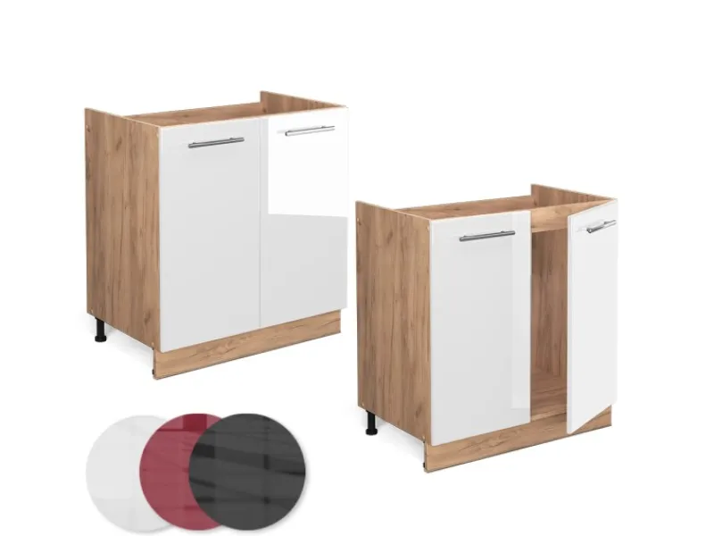Vicco Spülenunterschrank Fame-Line Hochglanz/Goldkraft Eiche 80 cm AP Anthrazit< Küchenschränke