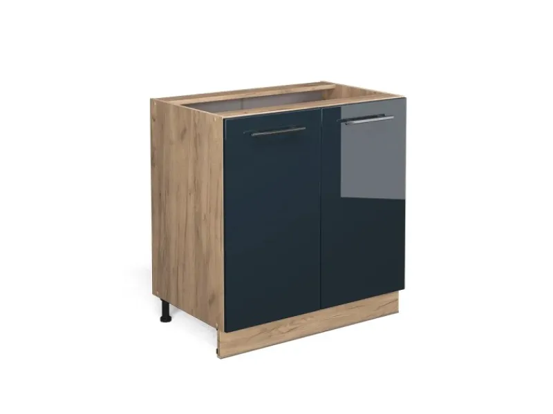 Küchenschränke|Einbauküchen<Vicco Spülenunterschrank Fame-Line Hochglanz/Goldkraft Eiche 80 cm mit Regal ohne Arbeitsplatte