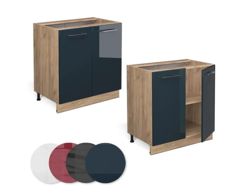 Küchenschränke|Einbauküchen<Vicco Spülenunterschrank Fame-Line Hochglanz/Goldkraft Eiche 80 cm mit Regal ohne Arbeitsplatte