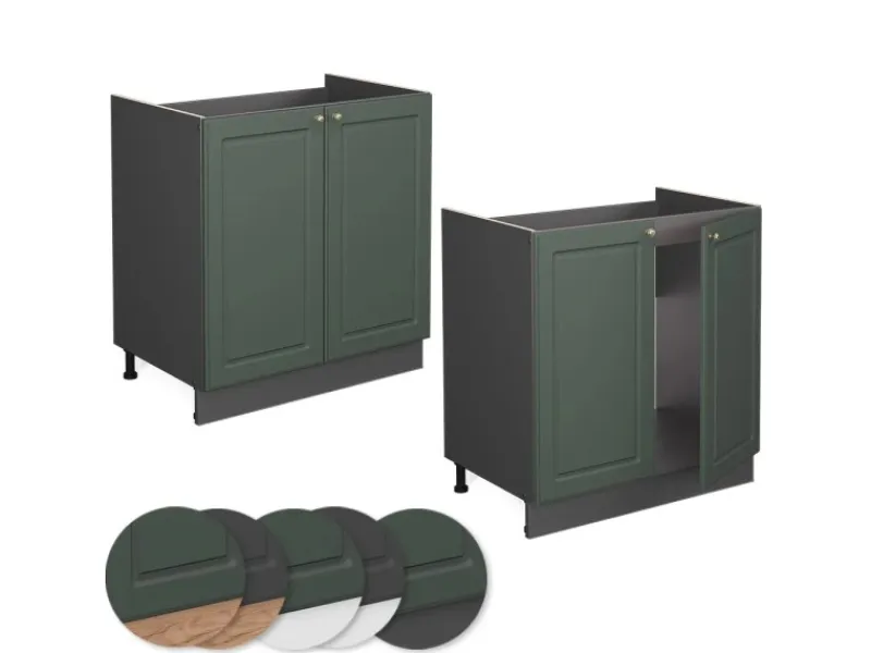 New Vicco Spülenunterschrank Fame-Line Grün-Gold Landhaus/Anthrazit 80 cm AP Anthrazit Dunkelgrün