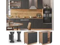 Pantryküchen|Küchenschränke<Vicco Spülenunterschrank Fame-Line -Gold/Goldkraft Eiche 80 cm mit Regal ohne Arbeitsplatte