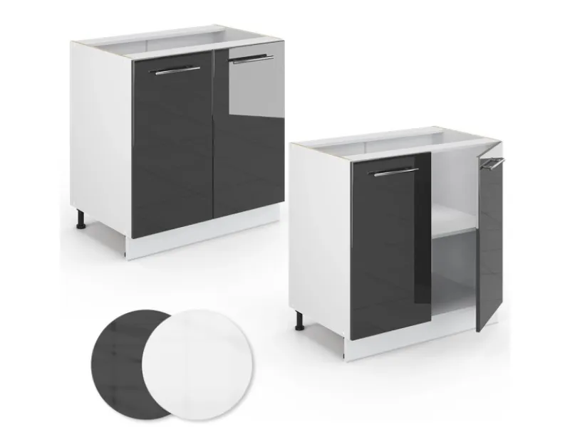 Vicco Spülenunterschrank Fame-Line Hochglanz/Weiß 80 cm mit Regal AP< Küchenschränke
