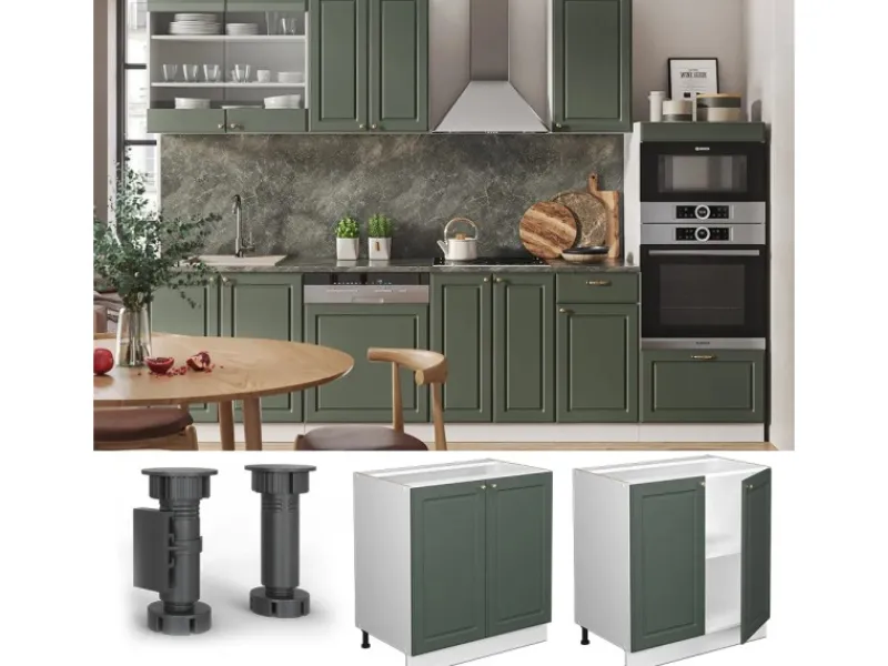 Vicco Spülenunterschrank Fame-Line Grün-Gold Landhaus/Weiß 80 cm mit Regal AP Anthrazit< Küchenschränke
