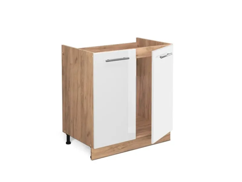 Outlet Vicco Spülenunterschrank Fame-Line Hochglanz/Goldkraft Eiche 80 cm ohne Arbeitsplatte Weiß