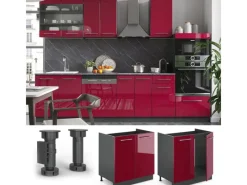 Outlet Vicco Spülenunterschrank Fame-Line Bordeaux Hochglanz/Anthrazit 80 cm ohne Arbeitsplatte Bordeaux-Glanz