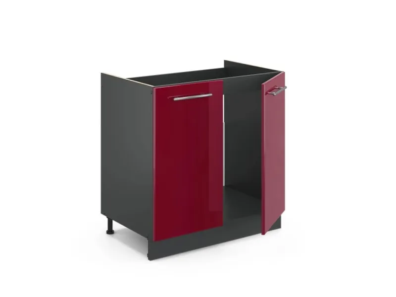 Outlet Vicco Spülenunterschrank Fame-Line Bordeaux Hochglanz/Anthrazit 80 cm ohne Arbeitsplatte Bordeaux-Glanz
