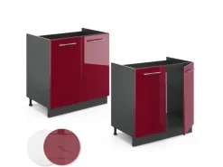 Outlet Vicco Spülenunterschrank Fame-Line Bordeaux Hochglanz/Anthrazit 80 cm ohne Arbeitsplatte Bordeaux-Glanz