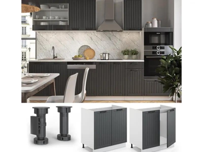 Küchenschränke<Vicco Spülenunterschrank Fame-Line Anthrazit Landhaus/Weiß 80 cm AP Eiche