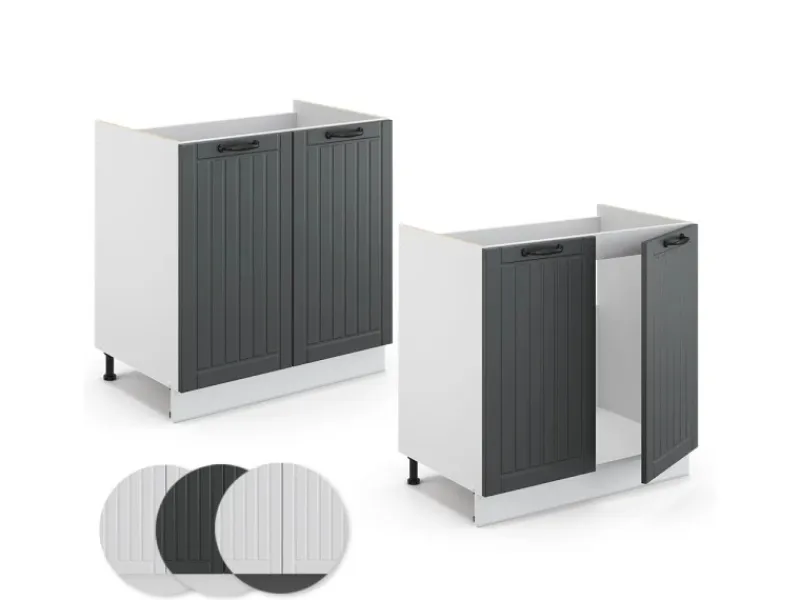 Küchenschränke<Vicco Spülenunterschrank Fame-Line Anthrazit Landhaus/Weiß 80 cm AP Eiche