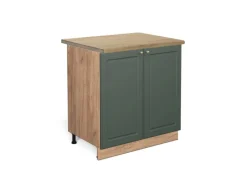 Clearance Vicco Spülenunterschrank Fame-Line Grün-Gold Landhaus/Goldkraft Eiche 80 cm mit Regal AP Eiche Dunkelgrün