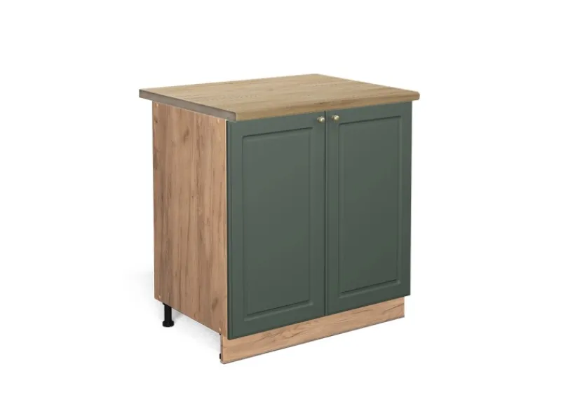 Clearance Vicco Spülenunterschrank Fame-Line Grün-Gold Landhaus/Goldkraft Eiche 80 cm mit Regal AP Eiche Dunkelgrün