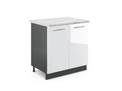 Hot Vicco Spülenunterschrank Fame-Line Hochglanz/Anthrazit 80 cm AP Marmor Weiß