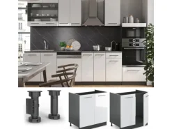 Hot Vicco Spülenunterschrank Fame-Line Hochglanz/Anthrazit 80 cm AP Marmor Weiß