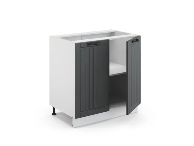 Vicco Spülenunterschrank Fame-Line Anthrazit Landhaus/Weiß 80 cm mit Regal AP Eiche< Küchenschränke