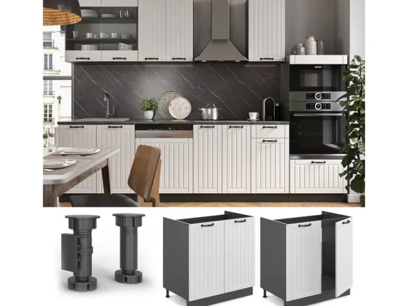 Discount Vicco Spülenunterschrank Fame-Line Landhaus/Anthrazit 80 cm ohne Arbeitsplatte Weiß