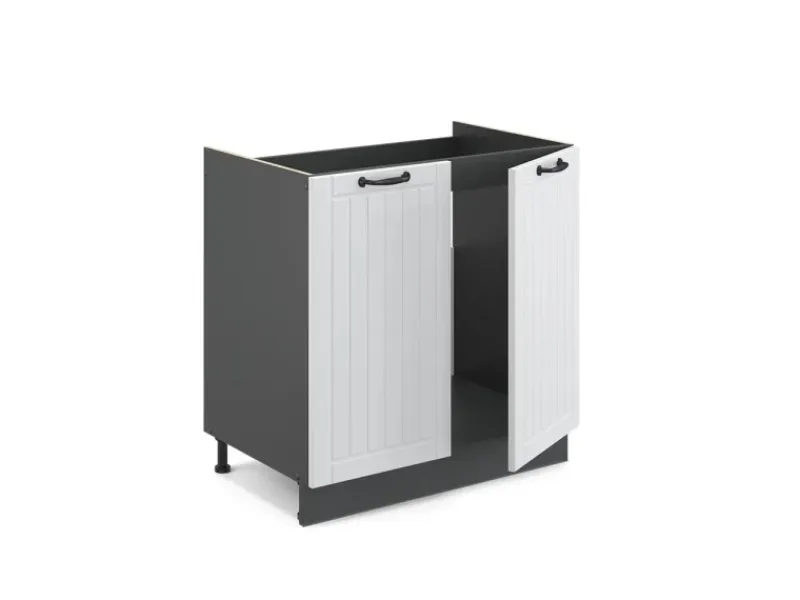 Discount Vicco Spülenunterschrank Fame-Line Landhaus/Anthrazit 80 cm ohne Arbeitsplatte Weiß