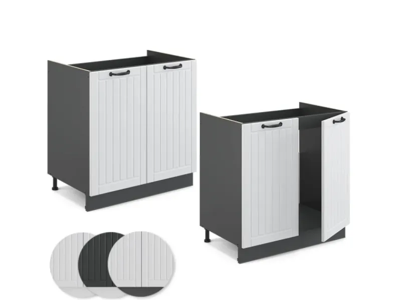 Discount Vicco Spülenunterschrank Fame-Line Landhaus/Anthrazit 80 cm ohne Arbeitsplatte Weiß