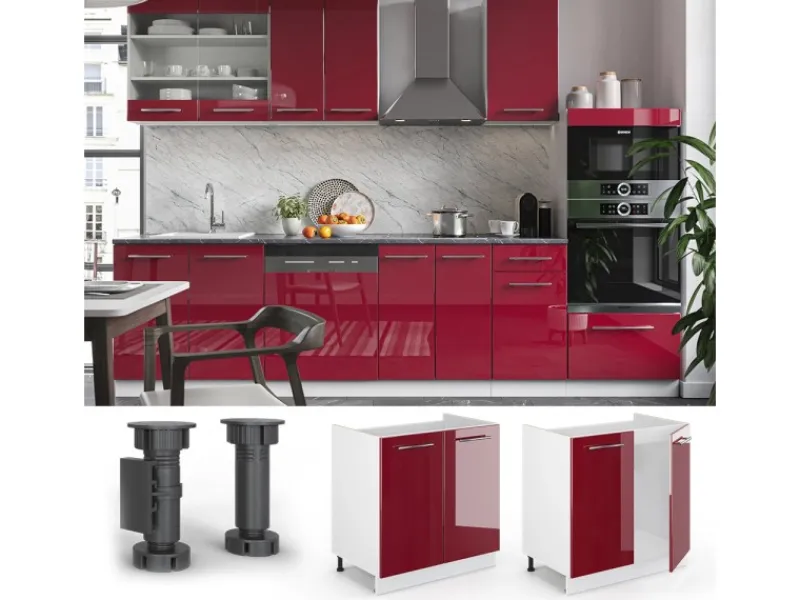 Vicco Spülenunterschrank Fame-Line Bordeaux Hochglanz/Weiß 80 cm ohne Arbeitsplatte< Küchenschränke|Einbauküchen