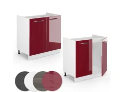 Vicco Spülenunterschrank Fame-Line Bordeaux Hochglanz/Weiß 80 cm ohne Arbeitsplatte< Küchenschränke|Einbauküchen