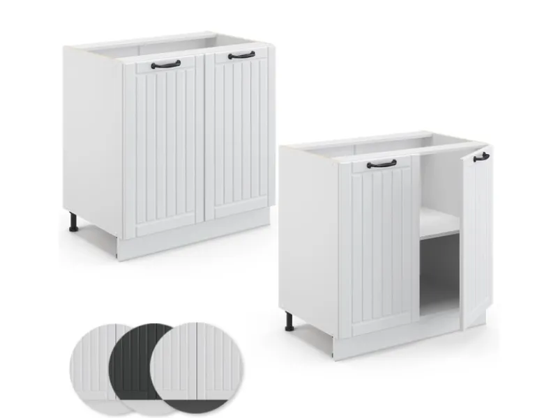 Outlet Vicco Spülenunterschrank Fame-Line Landhaus/ 80 cm mit Regal AP Anthrazit Weiß