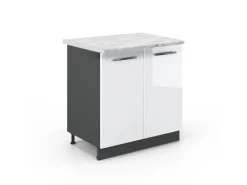 Vicco Spülenunterschrank Fame-Line Hochglanz/Anthrazit 80 cm mit Regal AP Marmor< Besteckkästen|Kochfelder