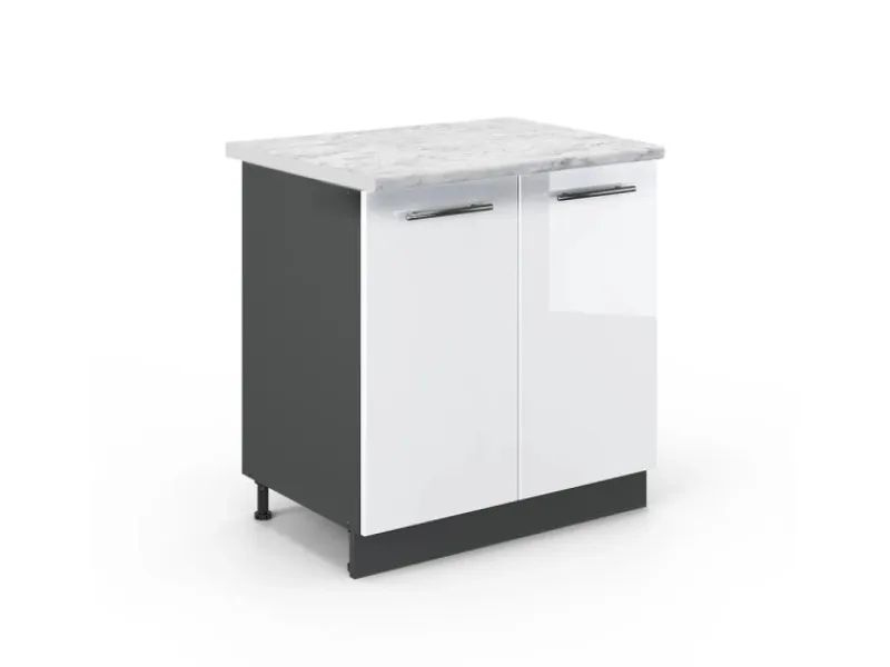 Vicco Spülenunterschrank Fame-Line Hochglanz/Anthrazit 80 cm mit Regal AP Marmor< Besteckkästen|Kochfelder