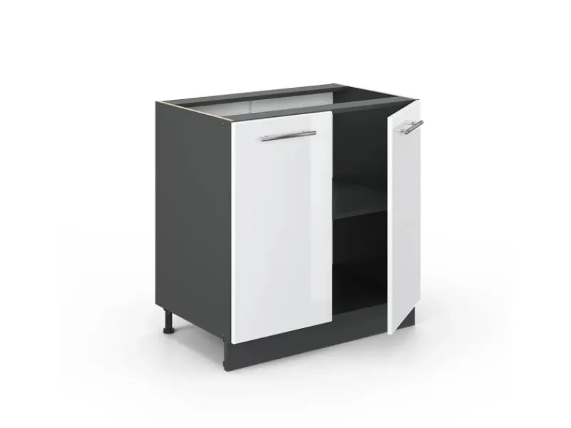 Vicco Spülenunterschrank Fame-Line Hochglanz/Anthrazit 80 cm mit Regal AP Marmor< Besteckkästen|Kochfelder