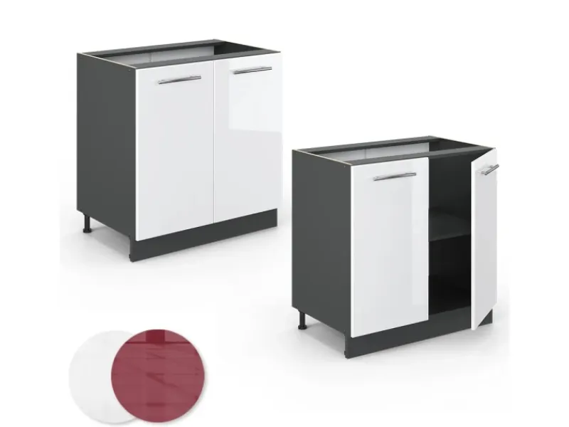 Vicco Spülenunterschrank Fame-Line Hochglanz/Anthrazit 80 cm mit Regal AP Marmor< Besteckkästen|Kochfelder
