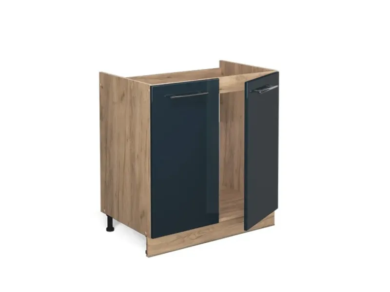 Vicco Spülenunterschrank Fame-Line Hochglanz/Goldkraft Eiche 80 cm AP Anthrazit< Küchenschränke