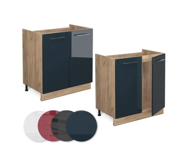 Vicco Spülenunterschrank Fame-Line Hochglanz/Goldkraft Eiche 80 cm AP Anthrazit< Küchenschränke