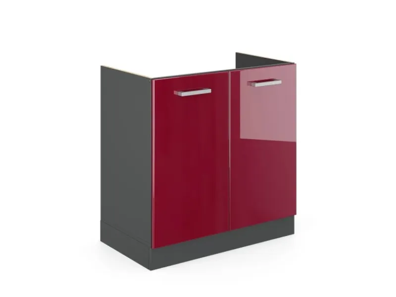 Discount Vicco Spülenunterschrank R-Line Bordeaux Hochglanz/Anthrazit 80 cm ohne Arbeitsplatte Bordeaux-Glanz