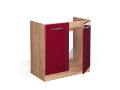 Vicco Spülenunterschrank R-Line Bordeaux Hochglanz/Goldkraft Eiche 80 cm AP Eiche< Küchenschränke