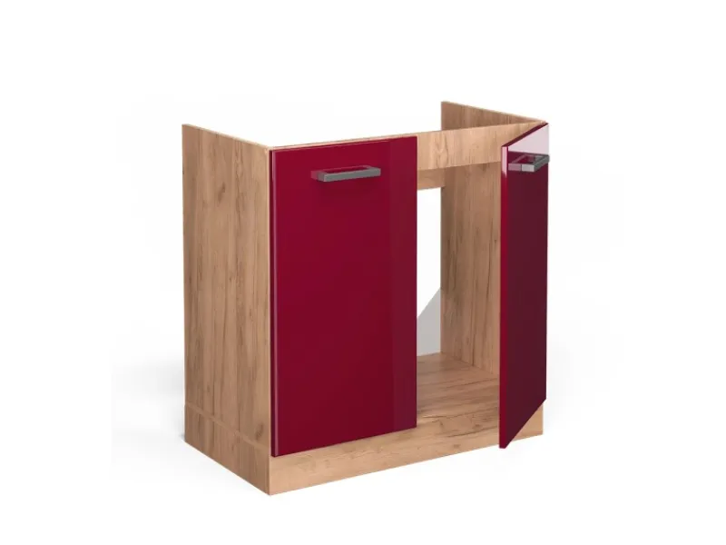 Vicco Spülenunterschrank R-Line Bordeaux Hochglanz/Goldkraft Eiche 80 cm AP Eiche< Küchenschränke