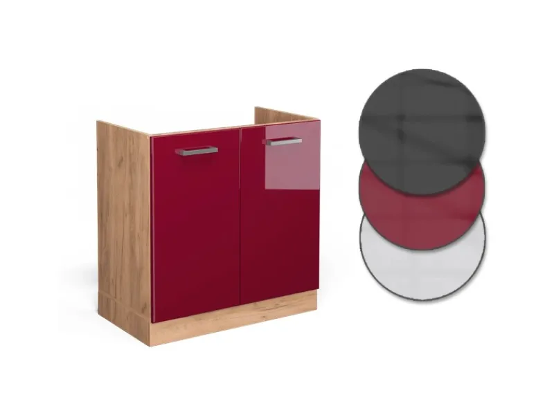 Vicco Spülenunterschrank R-Line Bordeaux Hochglanz/Goldkraft Eiche 80 cm AP Eiche< Küchenschränke