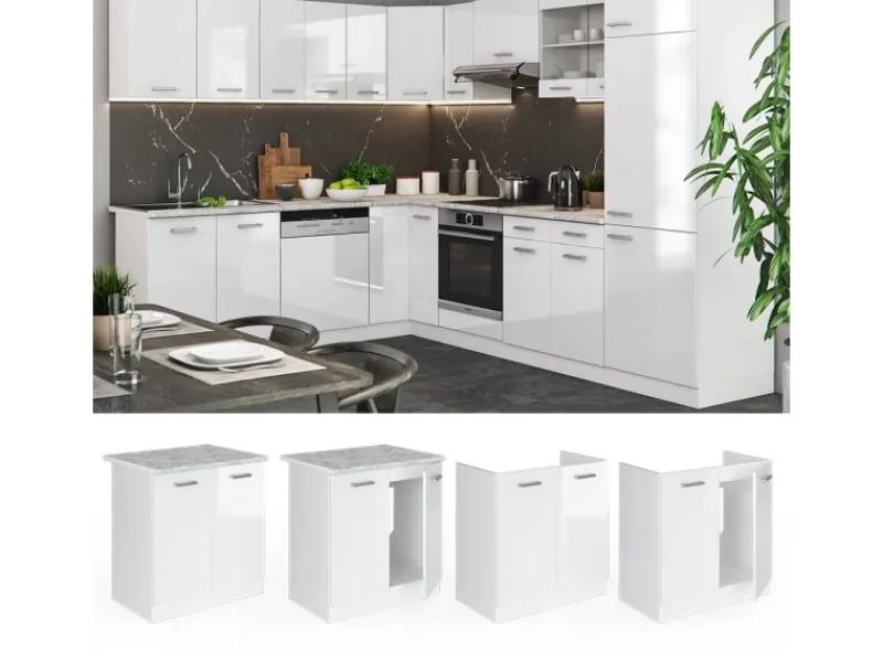 Küchenschränke<Vicco Spülenunterschrank R-Line Küchenunterschrank für die Spüle Hochglanz/ 80 cm AP Marmor