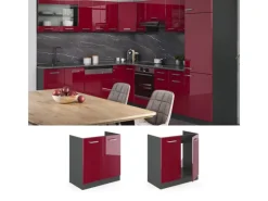 Online Vicco Spülenunterschrank R-Line Bordeaux Hochglanz/Anthrazit 80 cm AP Eiche Bordeaux-Glanz