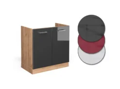 Vicco Spülenunterschrank R-Line Hochglanz/Goldkraft Eiche 80 cm AP Marmor Anthrazit