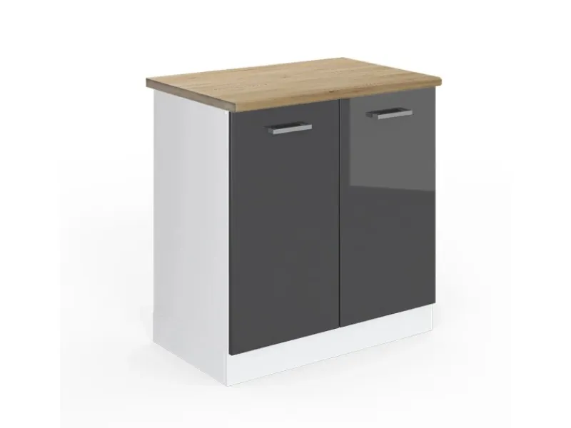 Sale Vicco Spülenunterschrank R-Line Hochglanz/Weiß 80 cm AP Eiche Anthrazit