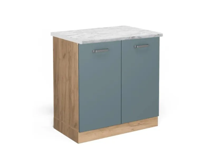 Vicco Spülenunterschrank R-Line Blau-Grau/Goldkraft Eiche 80 cm AP Marmor< Küchenschränke