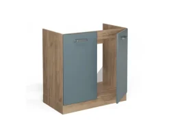 Vicco Spülenunterschrank R-Line Blau-Grau/Goldkraft Eiche 80 cm AP Marmor< Küchenschränke