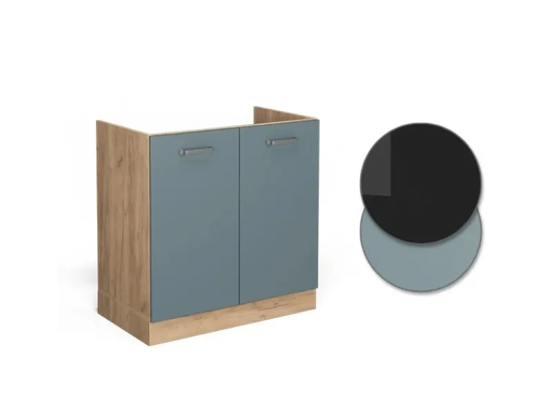Vicco Spülenunterschrank R-Line Blau-Grau/Goldkraft Eiche 80 cm AP Marmor< Küchenschränke
