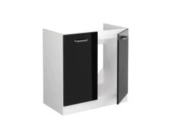 Vicco Spülenunterschrank R-Line Schwarz Hochglanz/Weiß 80 cm AP Eiche< Küchenschränke