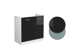 Vicco Spülenunterschrank R-Line Schwarz Hochglanz/Weiß 80 cm AP Eiche< Küchenschränke