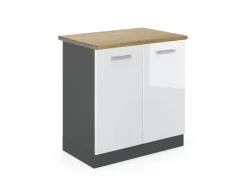 Küchenschränke<Vicco Spülenunterschrank R-Line Hochglanz/Anthrazit 80 cm AP Eiche