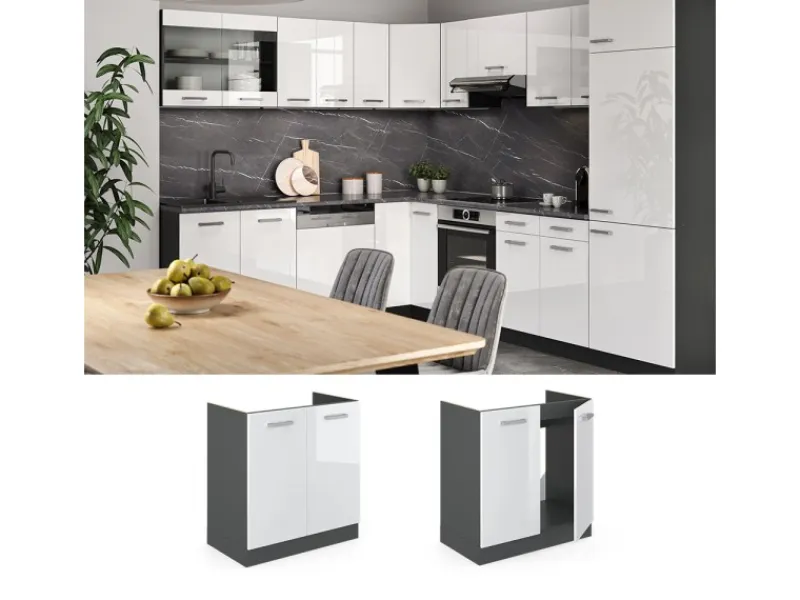 Küchenschränke<Vicco Spülenunterschrank R-Line Hochglanz/Anthrazit 80 cm AP Eiche