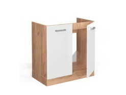 Clearance Vicco Spülenunterschrank R-Line Hochglanz/Goldkraft Eiche 80 cm ohne Arbeitsplatte Weiß