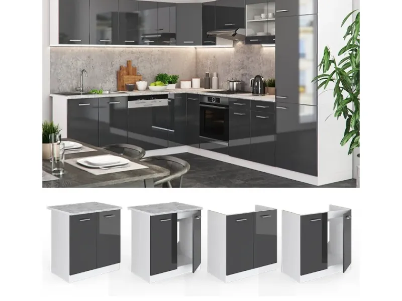 Vicco Spülenunterschrank R-Line Hochglanz/Weiß 80 cm ohne Arbeitsplatte< Küchenschränke